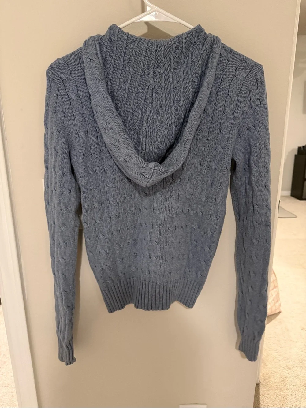 Vintage Ralph Lauren Sport Pale Blue Cable-Knit Zip Hoodie - Picture 4 of 4